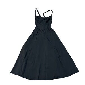 Marthea Black Corset Maxi Dress Lace Up Side Slit Spaghetti Strap Formal